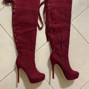 Janella Burgundy Red Platform Zip up Stiletto Boot -Shoe Dazzle. Size 9